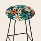 Pretty Groovy Retro Garden 60s 70s Aesthetic Floral Pattern Blue Orange Mustard Teal Stool Gallery Image 2