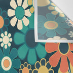 Pretty Groovy Retro Garden 60s 70s Aesthetic Floral Pattern Blue Orange Mustard Teal Wall Tapestry Gallery Image 3