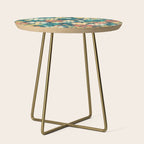 Pretty Groovy Retro Garden 60s 70s Aesthetic Floral Pattern Blue Orange Mustard Teal Side Table Gallery Image 1