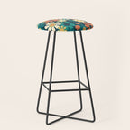 Pretty Groovy Retro Garden 60s 70s Aesthetic Floral Pattern Blue Orange Mustard Teal Stool Gallery Image 1