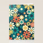 Pretty Groovy Retro Garden 60s 70s Aesthetic Floral Pattern Blue Orange Mustard Teal Stationery Card Gallery Image 2