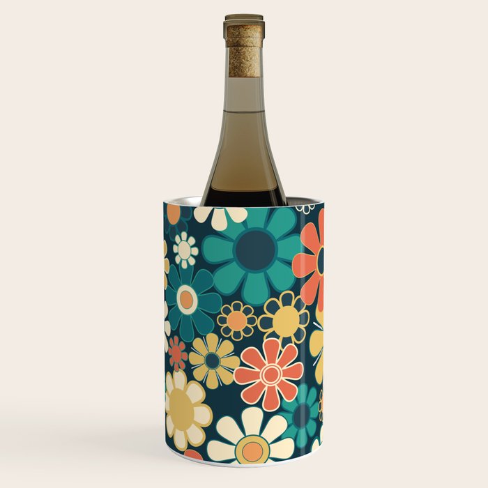 Pretty Groovy Retro Garden 60s 70s Aesthetic Floral Pattern Blue Orange Mustard Teal Wine Chiller Gallery Image 3