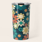 Pretty Groovy Retro Garden 60s 70s Aesthetic Floral Pattern Blue Orange Mustard Teal Travel Mug Gallery Image 1
