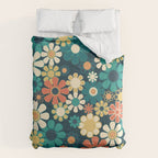 Pretty Groovy Retro Garden 60s 70s Aesthetic Floral Pattern Blue Orange Mustard Teal Comforter Gallery Image 6