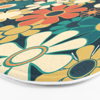 Pretty Groovy Retro Garden 60s 70s Aesthetic Floral Pattern Blue Orange Mustard Teal Bath Mat Gallery Image 3
