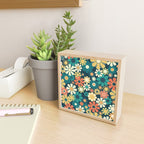 Pretty Groovy Retro Garden 60s 70s Aesthetic Floral Pattern Blue Orange Mustard Teal Mini Art Print Gallery Image 2