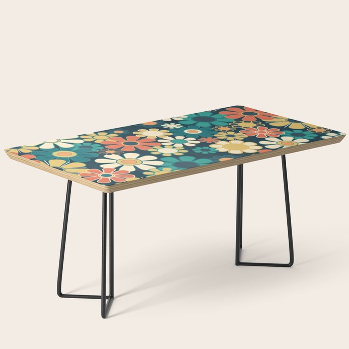 Pretty Groovy Retro Garden 60s 70s Aesthetic Floral Pattern Blue Orange Mustard Teal Coffee Table Gallery Image 1