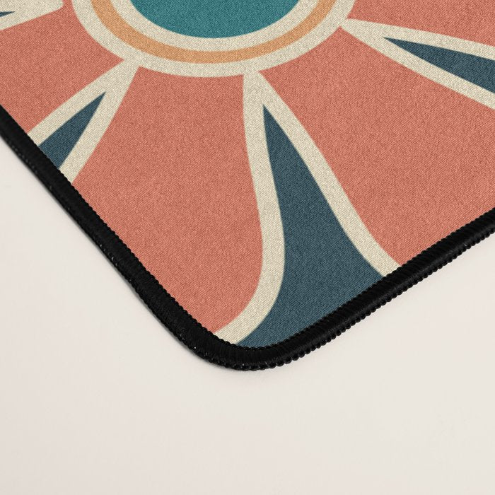 Pretty Groovy Retro Garden 60s 70s Aesthetic Floral Pattern Blue Orange Mustard Teal Desk Mat Gallery Image 4