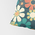 Pretty Groovy Retro Garden 60s 70s Aesthetic Floral Pattern Blue Orange Mustard Teal Pillow Sham Gallery Image 4