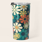 Pretty Groovy Retro Garden 60s 70s Aesthetic Floral Pattern Blue Orange Mustard Teal Travel Mug Gallery Image 3