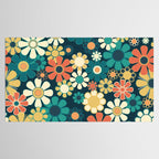 Pretty Groovy Retro Garden 60s 70s Aesthetic Floral Pattern Blue Orange Mustard Teal Tablecloth Gallery Image 2