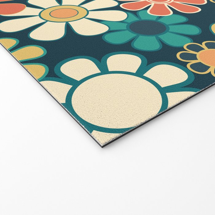 Pretty Groovy Retro Garden 60s 70s Aesthetic Floral Pattern Blue Orange Mustard Teal Welcome Mat Gallery Image 2
