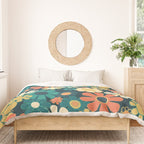 Pretty Groovy Retro Garden 60s 70s Aesthetic Floral Pattern Blue Orange Mustard Teal Duvet Cover Gallery Image 3