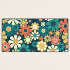 Pretty Groovy Retro Garden 60s 70s Aesthetic Floral Pattern Blue Orange Mustard Teal Desk Mat Gallery Image 3