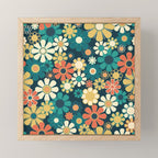 Pretty Groovy Retro Garden 60s 70s Aesthetic Floral Pattern Blue Orange Mustard Teal Mini Art Print Gallery Image 1