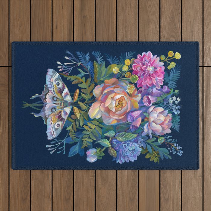 Moth Flower Bouquet Outdoor Rug Gallery Image 1