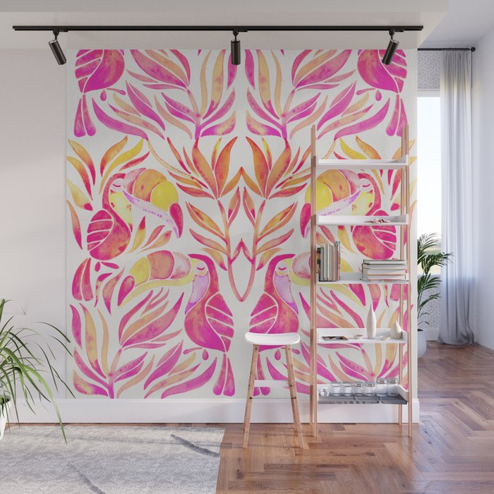 Tropical Toucans - Pink & Melon OmbrÃ© Wall Mural Gallery Image 1