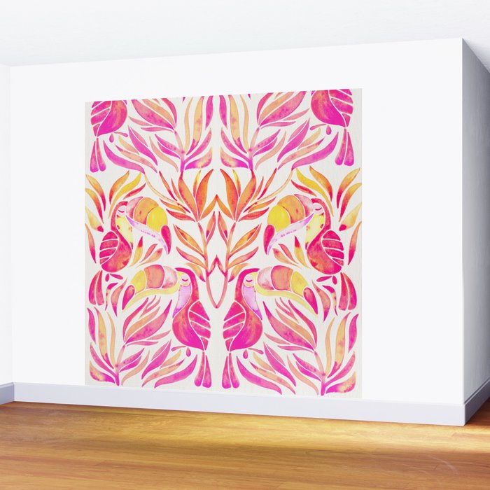 Tropical Toucans - Pink & Melon OmbrÃ© Wall Mural Gallery Image 2