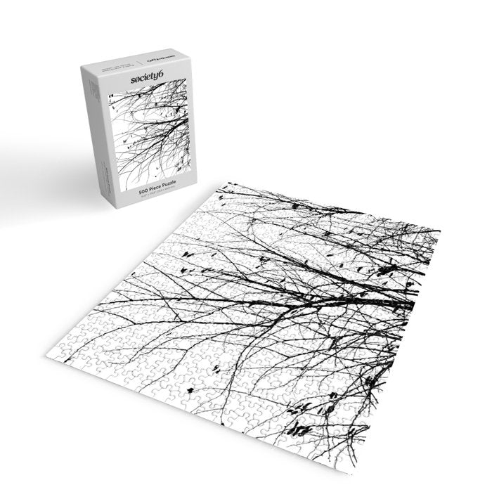 Black white tree branch bird nature pattern Jigsaw Puzzle Gallery Image 2