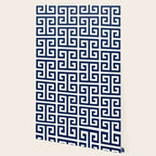 Dark Navy Blue and White Greek Key Pattern Wallpaper Gallery Image 2