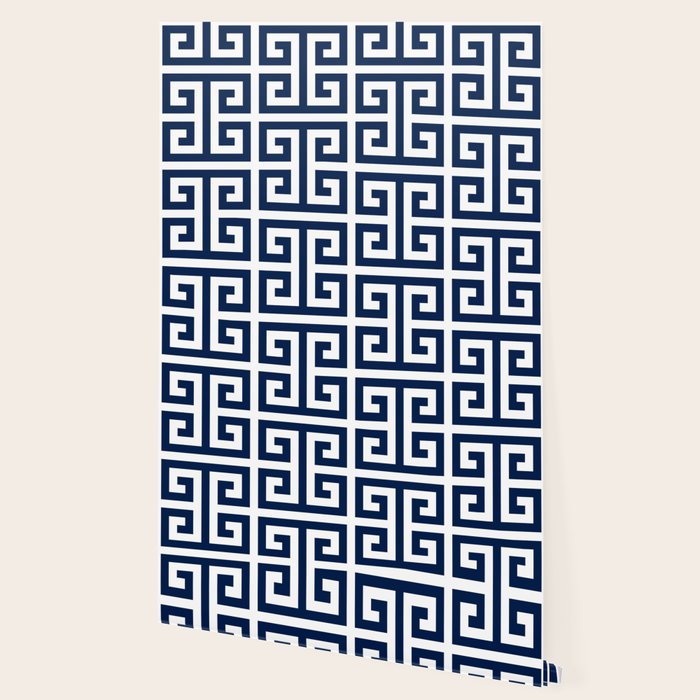 Dark Navy Blue and White Greek Key Pattern Wallpaper Gallery Image 2
