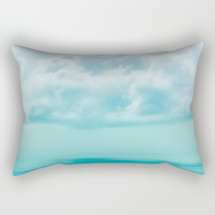 Teal Turquoise Blue Monochromatic Fluffy Cloud Over Caribbean Sea Rectangular Pillow Gallery Image 1