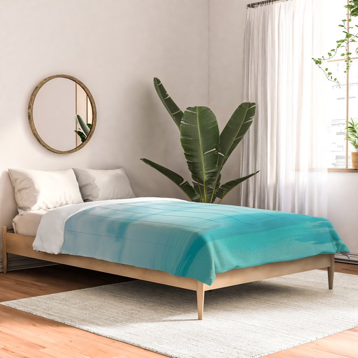 Teal Turquoise Blue Monochromatic Fluffy Cloud Over Caribbean Sea Comforter Gallery Image 2