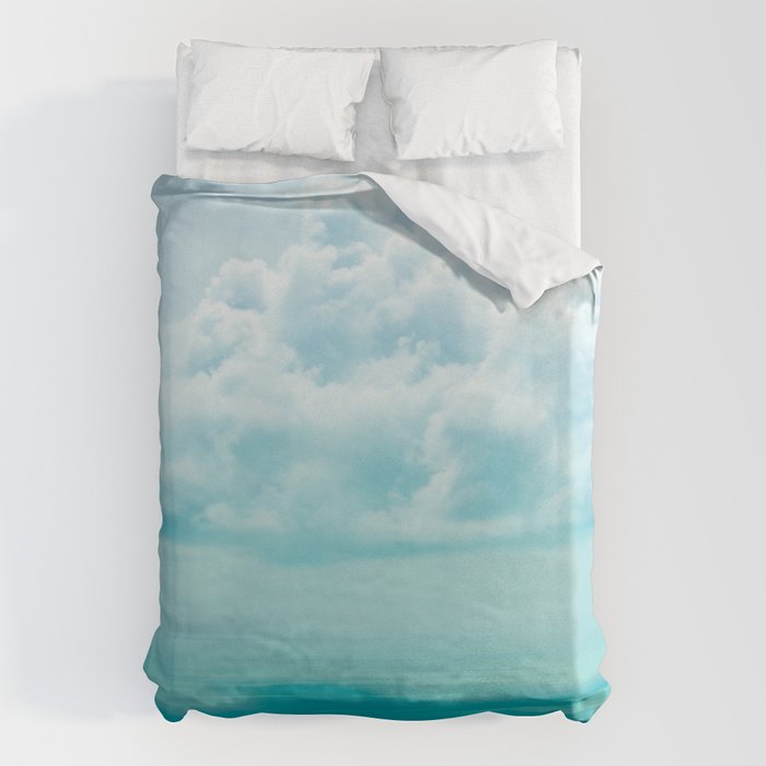 Teal Turquoise Blue Monochromatic Fluffy Cloud Over Caribbean Sea Duvet Cover Gallery Image 6