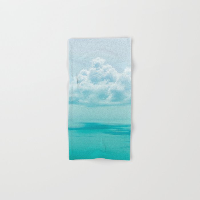 Teal Turquoise Blue Monochromatic Fluffy Cloud Over Caribbean Sea Bath Towel Gallery Image 1