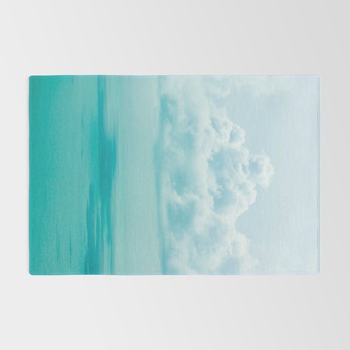 Teal Turquoise Blue Monochromatic Fluffy Cloud Over Caribbean Sea Rug Gallery Image 2