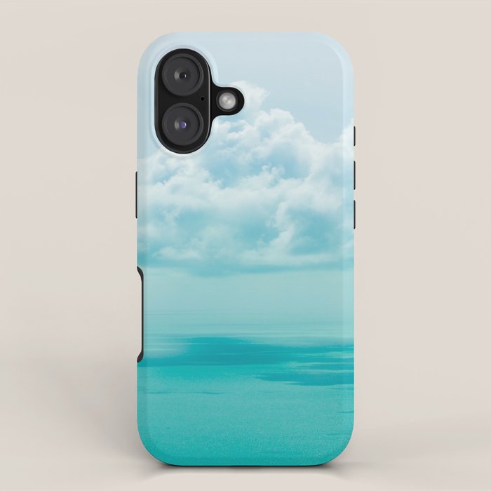 Teal Turquoise Blue Monochromatic Fluffy Cloud Over Caribbean Sea iPhone Case Gallery Image 1