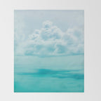 Teal Turquoise Blue Monochromatic Fluffy Cloud Over Caribbean Sea Throw Blanket Gallery Image 2