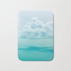 Teal Turquoise Blue Monochromatic Fluffy Cloud Over Caribbean Sea Bath Mat Gallery Image 1