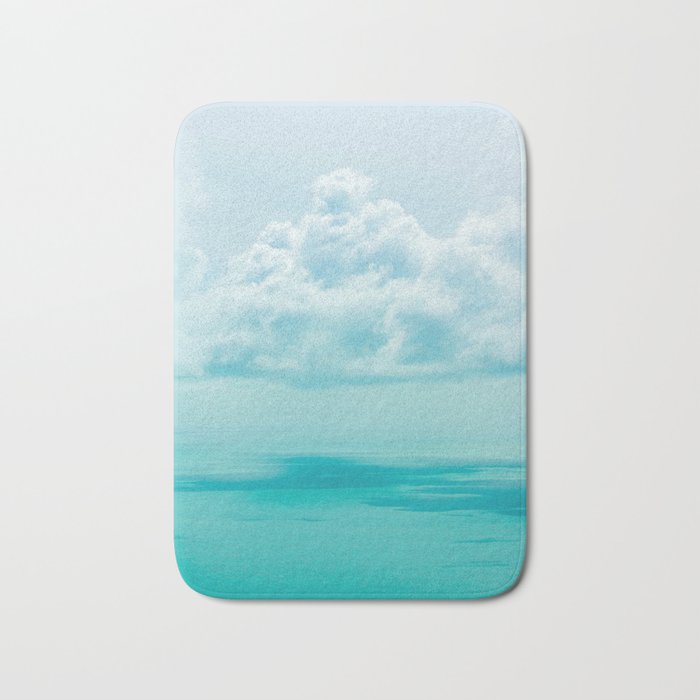 Teal Turquoise Blue Monochromatic Fluffy Cloud Over Caribbean Sea Bath Mat Gallery Image 1