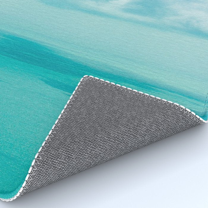 Teal Turquoise Blue Monochromatic Fluffy Cloud Over Caribbean Sea Rug Gallery Image 4