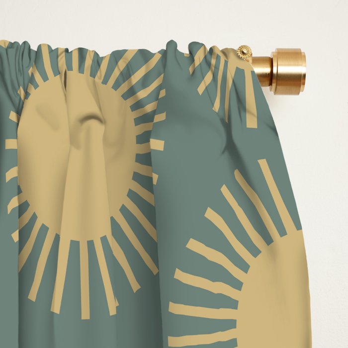 Boho Summer Sun Pattern XVI Neutral Earthy Sage Yellow Window Curtain Gallery Image 2