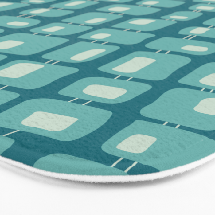 Funky Squares Retro Pattern Teal and Aqua Bath Mat Gallery Image 3