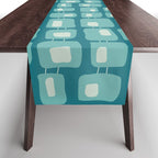 Funky Squares Retro Pattern Teal and Aqua Table Runner Gallery Image 1