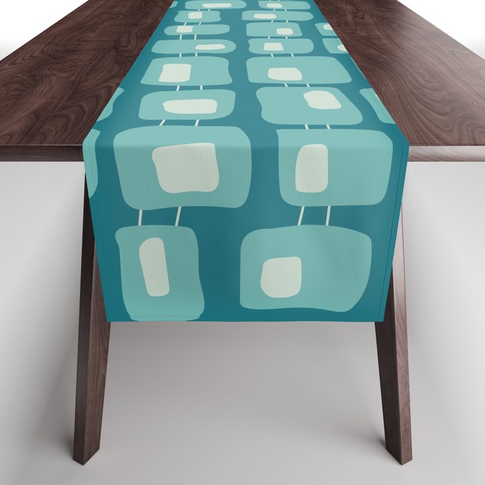 Funky Squares Retro Pattern Teal and Aqua Table Runner Gallery Image 1