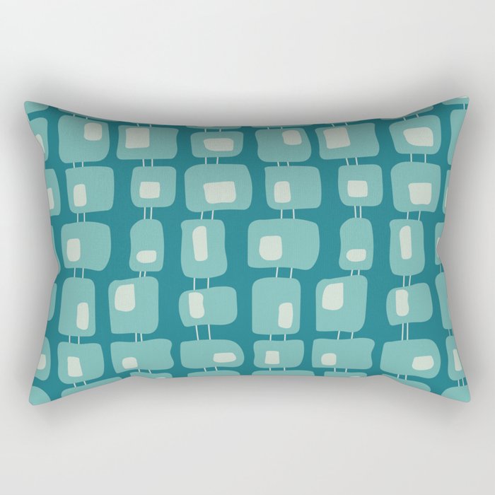Funky Squares Retro Pattern Teal and Aqua Rectangular Pillow Gallery Image 1