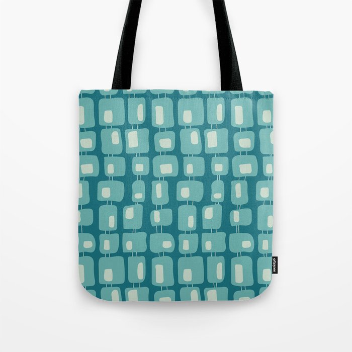 Funky Squares Retro Pattern Teal and Aqua Tote Bag Gallery Image 1