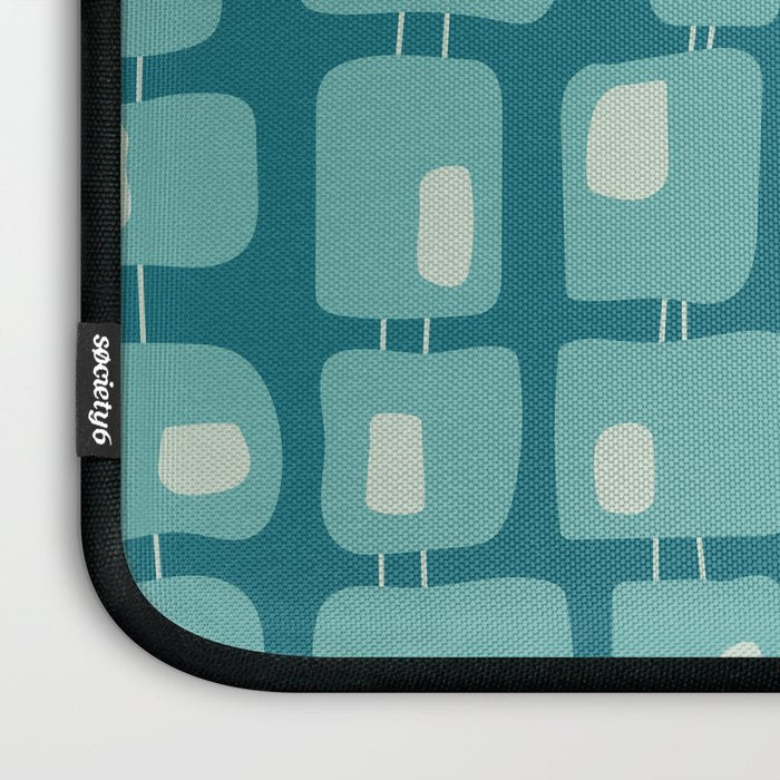 Funky Squares Retro Pattern Teal and Aqua Laptop Sleeve Gallery Image 3