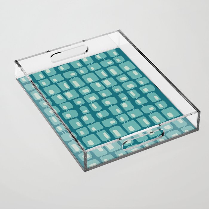 Funky Squares Retro Pattern Teal and Aqua Acrylic Tray Gallery Image 1