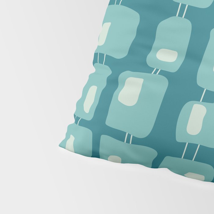 Funky Squares Retro Pattern Teal and Aqua Pillow Sham Gallery Image 4