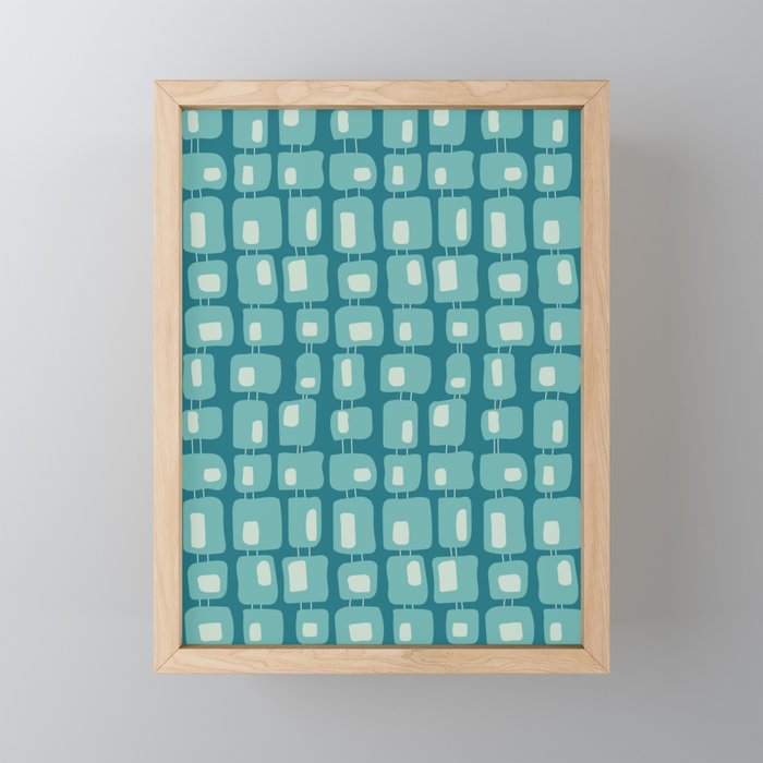Funky Squares Retro Pattern Teal and Aqua Mini Art Print Gallery Image 1