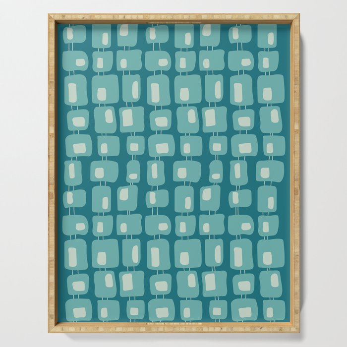 Funky Squares Retro Pattern Teal and Aqua Serving Tray Gallery Image 1