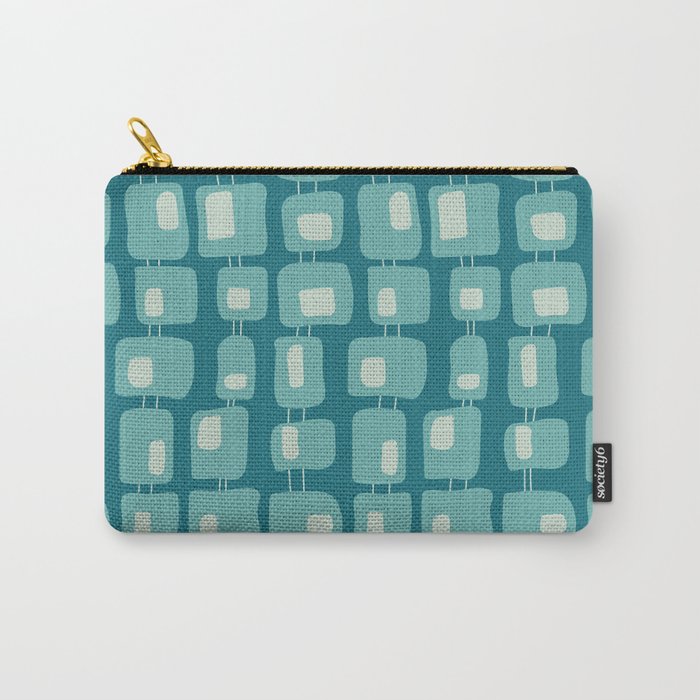 Funky Squares Retro Pattern Teal and Aqua Carry All Pouch Gallery Image 1