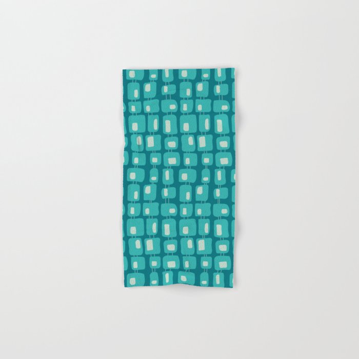 Funky Squares Retro Pattern Teal and Aqua Bath Towel Gallery Image 1