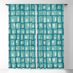 Funky Squares Retro Pattern Teal and Aqua Window Curtain Gallery Image 5
