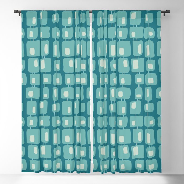 Funky Squares Retro Pattern Teal and Aqua Window Curtain Gallery Image 5